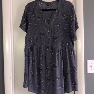 Gray Purple Flowered Top